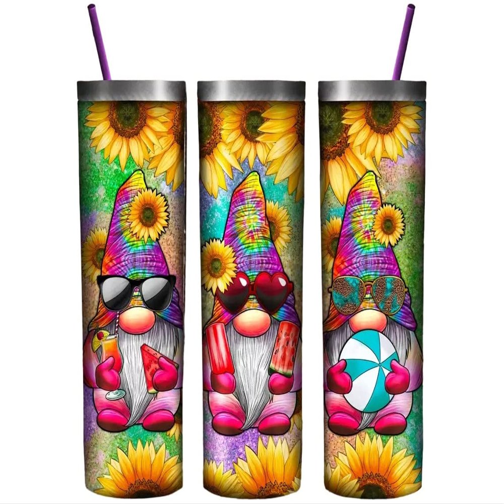 Summer Gnomes Tumbler Sublimation Transfer, Sunflower Gnome, Tie Dye Gnome, Ready to Press, 20 oz Straight Tumbler Transfer Wrap, Watermelon