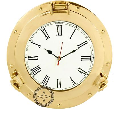 15 inch Brass Nautical Porthole Clock with Franklin Murphy's Analog Beautiful Clock Face Maritime Decor Brass Best for Gift Home Office College Marriage Anniversary JBR