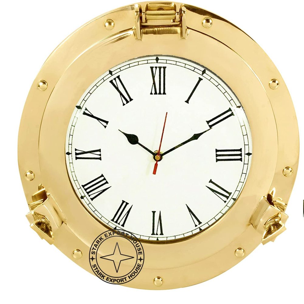 15 inch Brass Nautical Porthole Clock with Franklin Murphy's Analog Beautiful Clock Face Maritime Decor Brass Best for Gift Home Office College Marriage Anniversary JBR