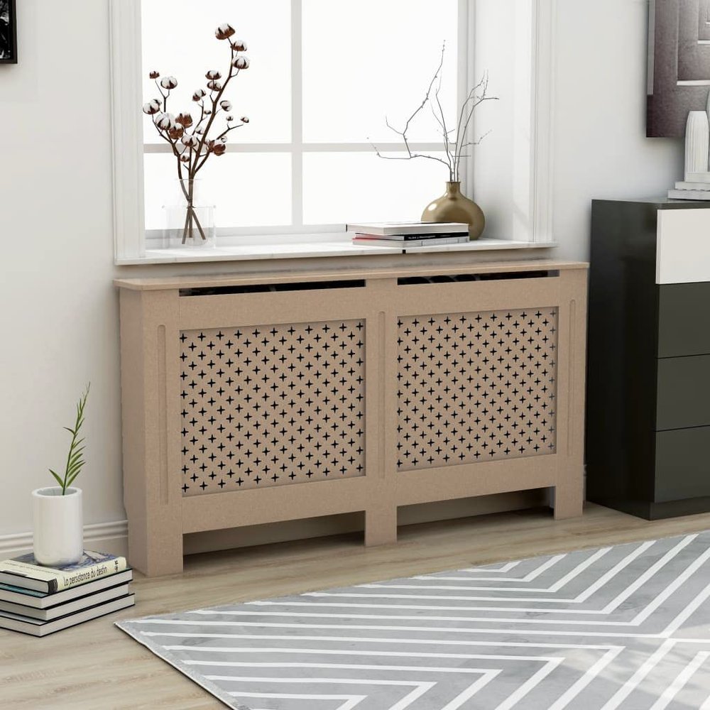 GOLINPEILO MDF Radiator Cover Heater Cover Cabinet Shelf Household Appliance Heating Accessories Home Improvement Furniture Heat Sink Brown, 59.8"x7.5"x32.1",Cross Style
