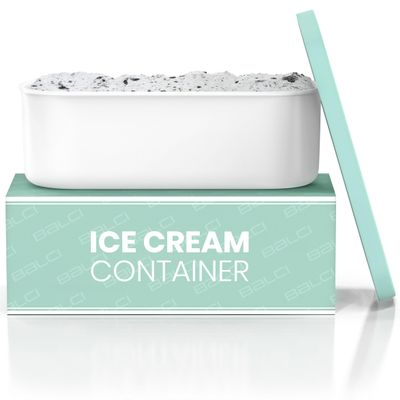 BALCI - Ice Cream Container - 2 Quart - Perfect Reusable Freezer Storage for Homemade Ice Cream Tubs for Sorbet, Frozen Yogurt and Gelato! - Flexible Silicone Lids, Long Scoop, Stackable - Mint