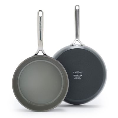 GreenPan GP5 Hard Anodized Healthy Ceramic Nonstick 9.5 & 11 2 Piece Frying Pan Skillet Set,Heavy Gauge Scratch Resistant,Stay-Flat Surface, Induction, Mirror Finish Handle,Oven Safe,PFAS-Free,Slate