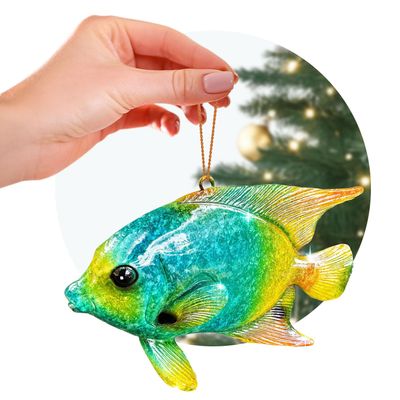 Beach Christmas Ornament Hand-Painted Coastal Tree Decoration Nautical Sea Life Ornament for Ocean Lovers Unique Beachy Christmas Decor Seashell & Sea Animal Gift (Tropical Fish)