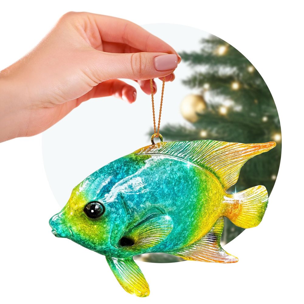 Beach Christmas Ornament Hand-Painted Coastal Tree Decoration Nautical Sea Life Ornament for Ocean Lovers Unique Beachy Christmas Decor Seashell & Sea Animal Gift (Tropical Fish)