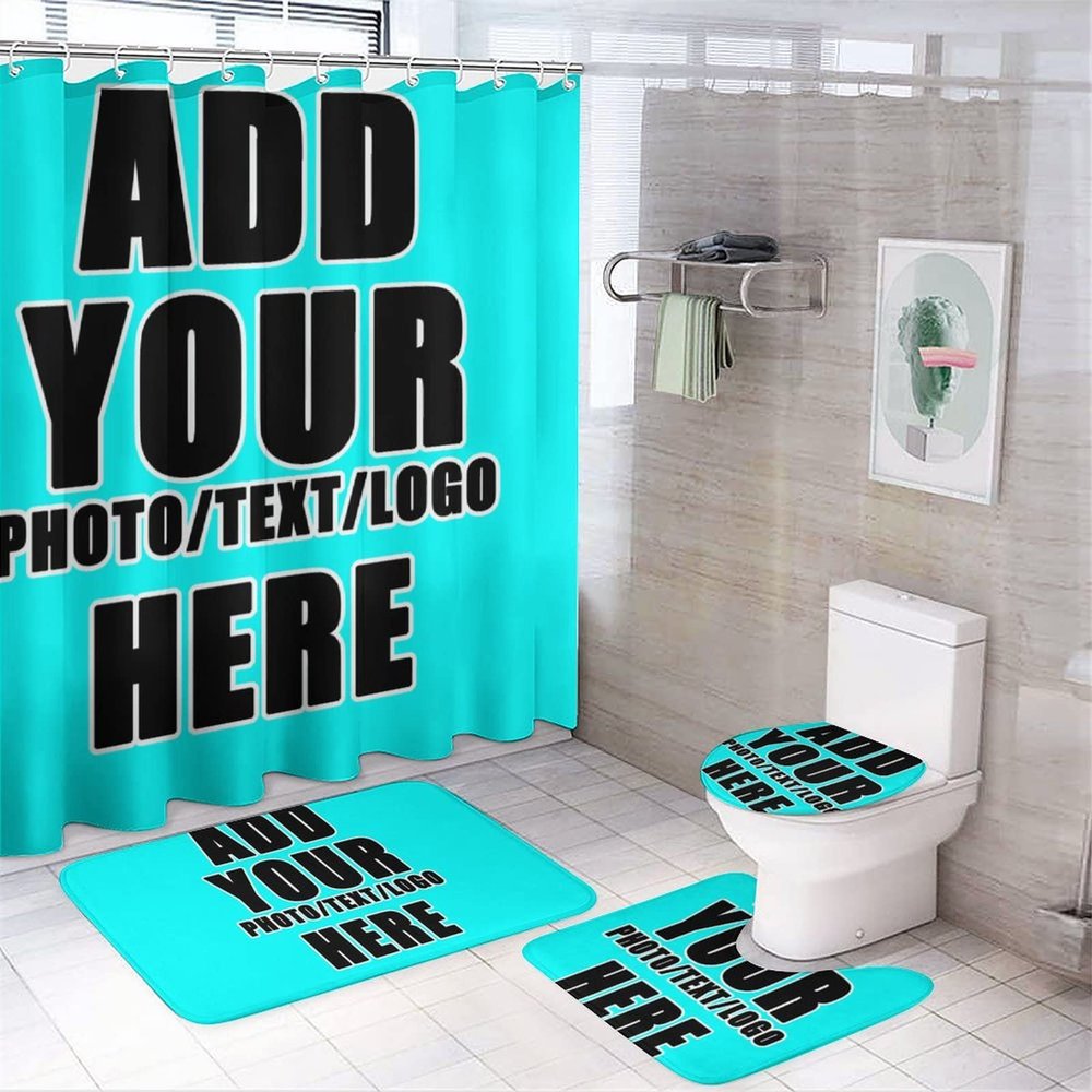 NALAHOME Custom Bathroom Sets with Shower Curtain and Rugs Waterproof Fabric Bath Curtains with Your Photo Text Logo Accessories for Home Bathroom Decor Style01