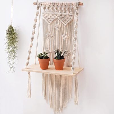 Tosuua Macrame Wall Hanging Shelf Tassel Woven Macram Shelves,Boho Wall Hanging Shelves for Small Plants Photo Frames Living Room Bedroom Decor