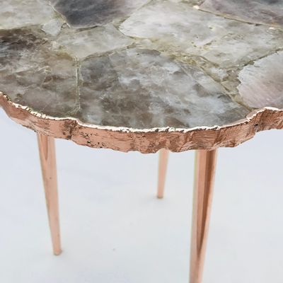 AANTHROPOLOGY By Rhea Smoky Grey Agate Organic Edge Side/Coffee Table (Rose Gold - Finish), Diameter(14 inch)