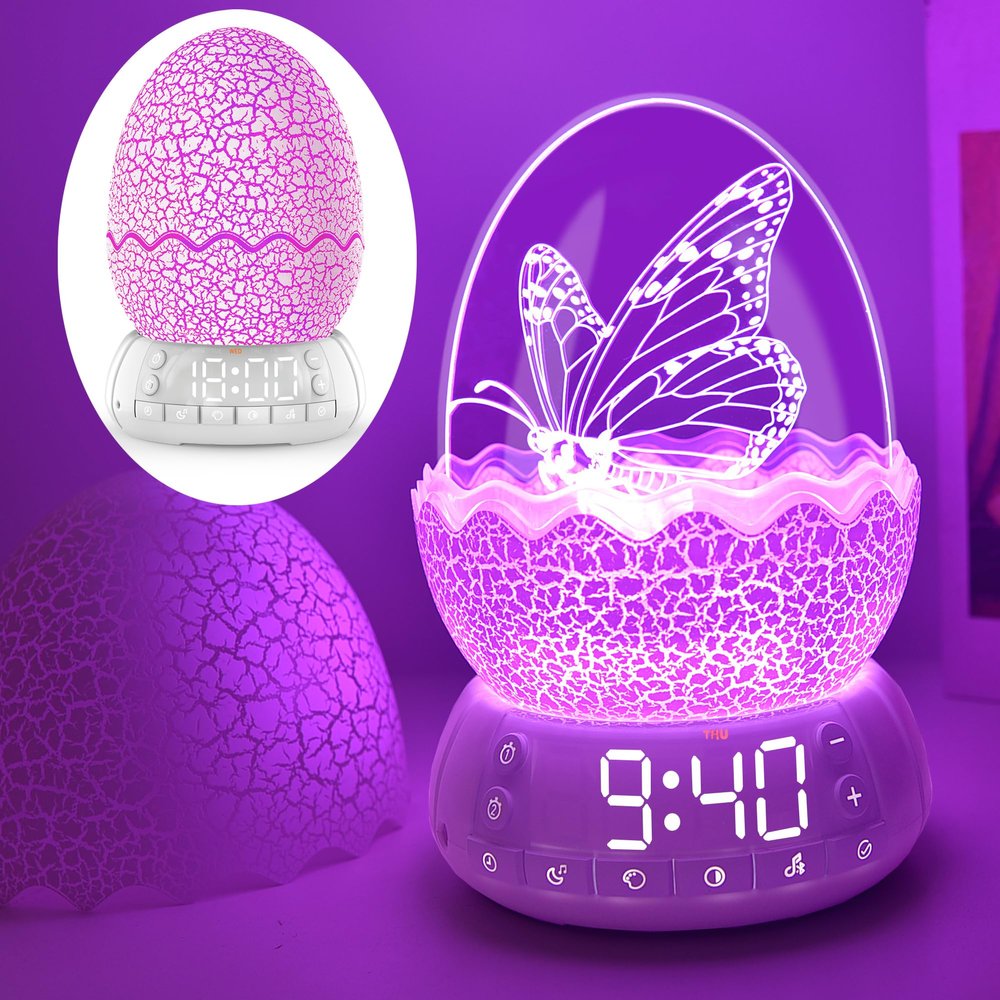 MTDYHY Butterfly Night Light Sleep Lamp with Lullaby White Noise, Digital Clock Alarm Clock with LED Dcor Light, Butterfly Gifts/Decor for Girls Women(2th Generation)