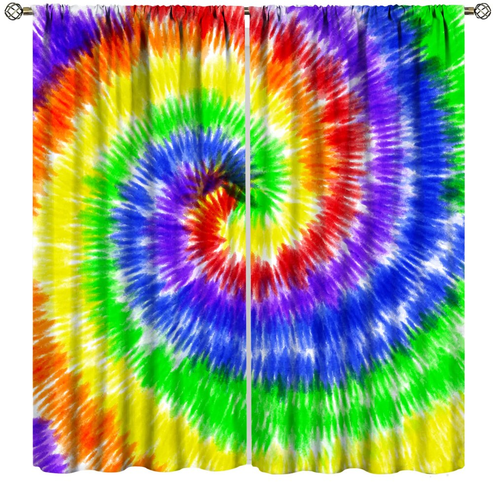 Colorful Tie Dye Curtains, Rainbow Abstract Swirl Boho Hippie Pattern Curtains for Kids Girls Bedroom Living Room Blackout Curtains, 2 Panel Set,42X63 Inch