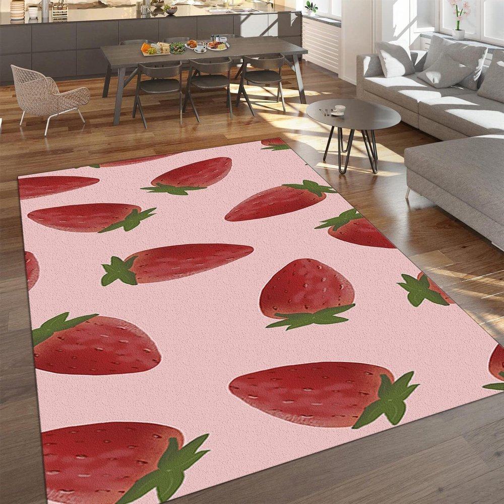 RAKUTE Delicious Strawberry Fruit Kids Rugs, Modern Simple and Fresh Living Room Decor Rug, Non-Slip Large Area Easy to Clean for Kids Boys Girls Living Room Bedroom Game Room, 4ft x 5ft