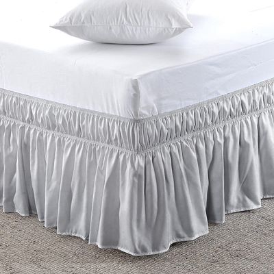 Pure Eco Wrap Around Dust Ruffle Bed Skirt for Cal King Size Bed 18 Inch Drop with Adjustable Three Fabric Sides Elastic Belts Easy to Install, Soft Cotton Fabric Bed Skirt(84 x 72 Inch) Silver Grey