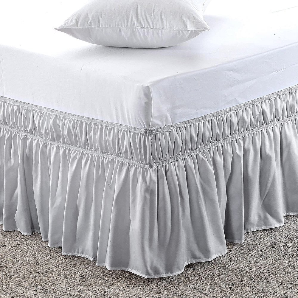 Pure Eco Wrap Around Dust Ruffle Bed Skirt for Cal King Size Bed 18 Inch Drop with Adjustable Three Fabric Sides Elastic Belts Easy to Install, Soft Cotton Fabric Bed Skirt(84 x 72 Inch) Silver Grey