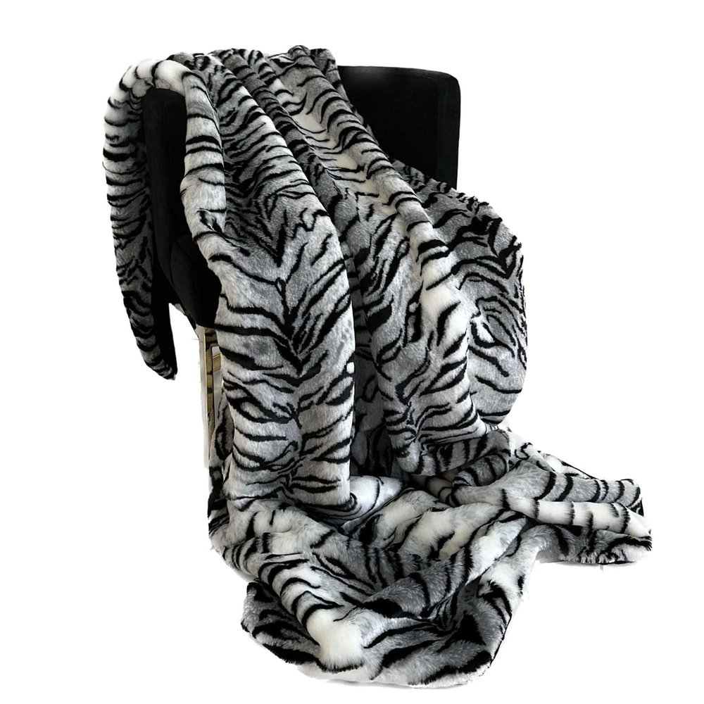 Plutus Brands Black and White Zebra Faux Fur Luxury Throw Blanket