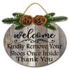 Isaric Take Off Your Shoes Door Sign Welcome Wood Plaque with Wreaths 12"x12" Please Remove Your Shoes Sign for All Seasons Farmhouse Home Front Porch Door Decoration view 1