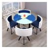 AZBROW Office Reception Conference Room Coffee Table Set, Kitchen Living Room Dining Table Tempered Glass Table Top Metal Feet 1 Table 4 Chairs Modern Home Living Room (Color : Blue) view 1