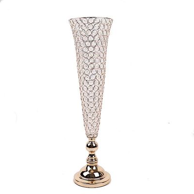 2 Gold Metal 32 in Crystal Beaded Metal Trumpet Vases Centerpieces Wedding Party Events Reception Home Decorations Supplies