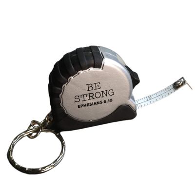 Needzo Be Strong Small Tape Measure Keychain Featuring Ephesians 6:10 Bible Verse, Religious Fathers Day Gift
