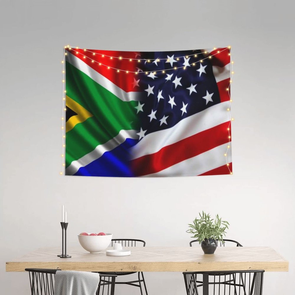 Qauirfe American South African Flag Tapestry 29x37in Wall Hanging For Bedroom Aesthetic