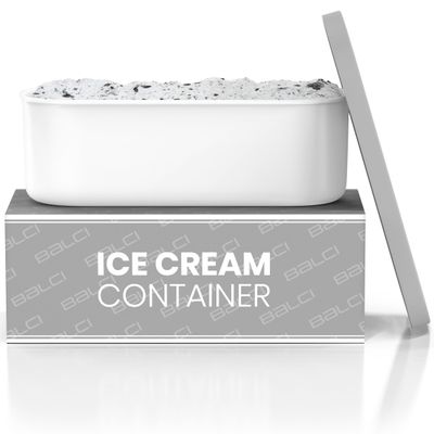 BALCI - Ice Cream Container - 2 Quart - Perfect Reusable Freezer Storage for Homemade Ice Cream Tubs for Sorbet, Frozen Yogurt and Gelato! - Flexible Silicone Lids, Long Scoop, Stackable - Grey