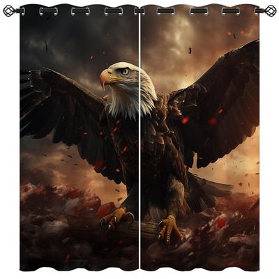 ONINUO USA Flag Blackout Curtains for Girls Boy Home Decor, USA Independence Day Patriotic Fireworks Grommet Thermal Insulated Drapes Darkening Window Curtain for Bedroom Living Room, 42 x 63 Inch