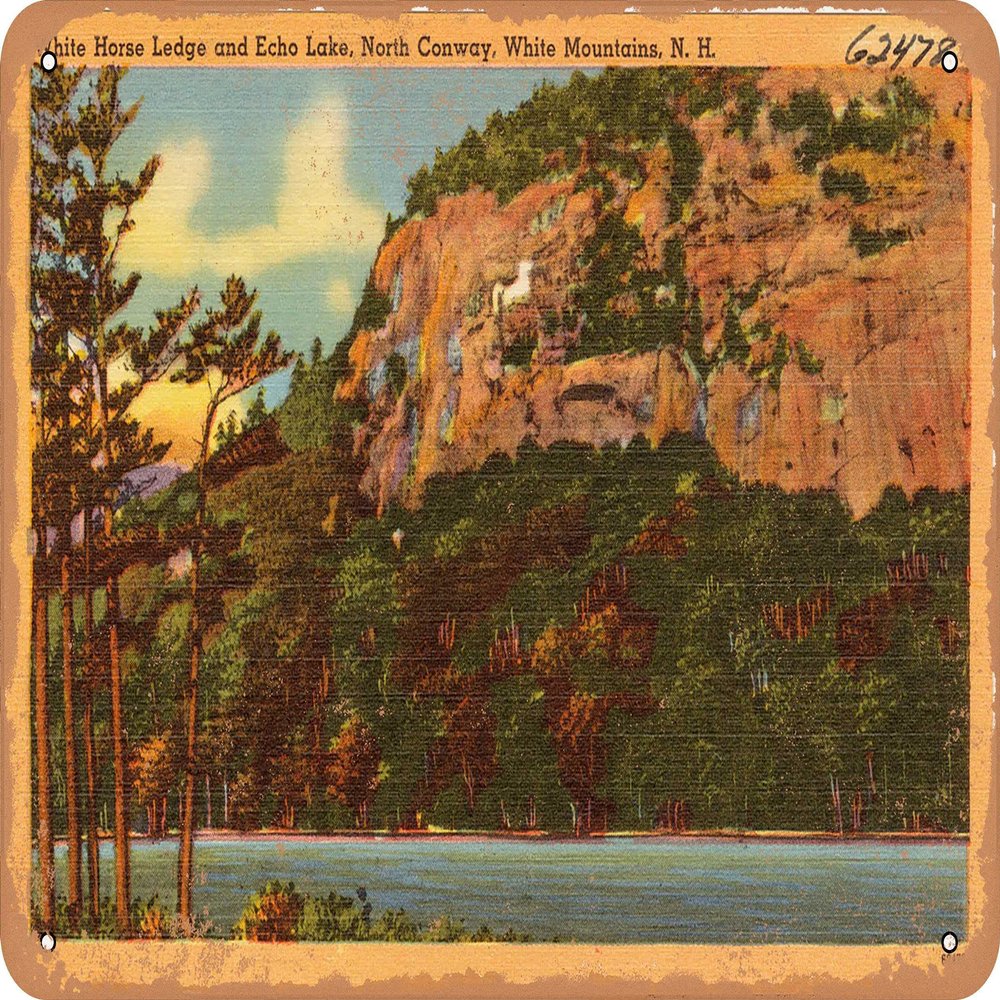 10 x 14 METAL SIGN - New Hampshire Postcard - White House Ledge and Echo Lake, North Conway, White Mountains, N.H. - Vintage Rusty Look