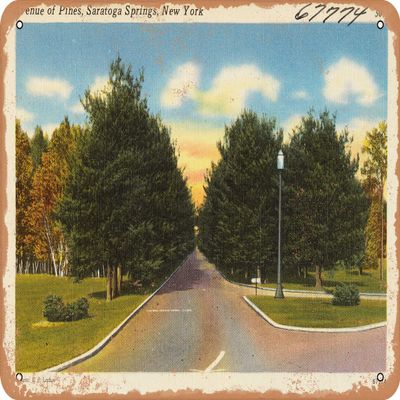 10 x 14 METAL SIGN - New York Postcard - Avenue of pines, Saratoga Springs, New York 1 - Vintage Rusty Look