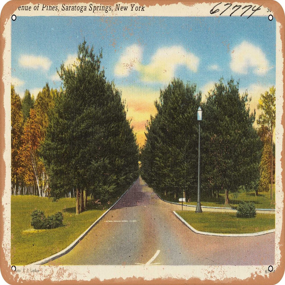 10 x 14 METAL SIGN - New York Postcard - Avenue of pines, Saratoga Springs, New York 1 - Vintage Rusty Look