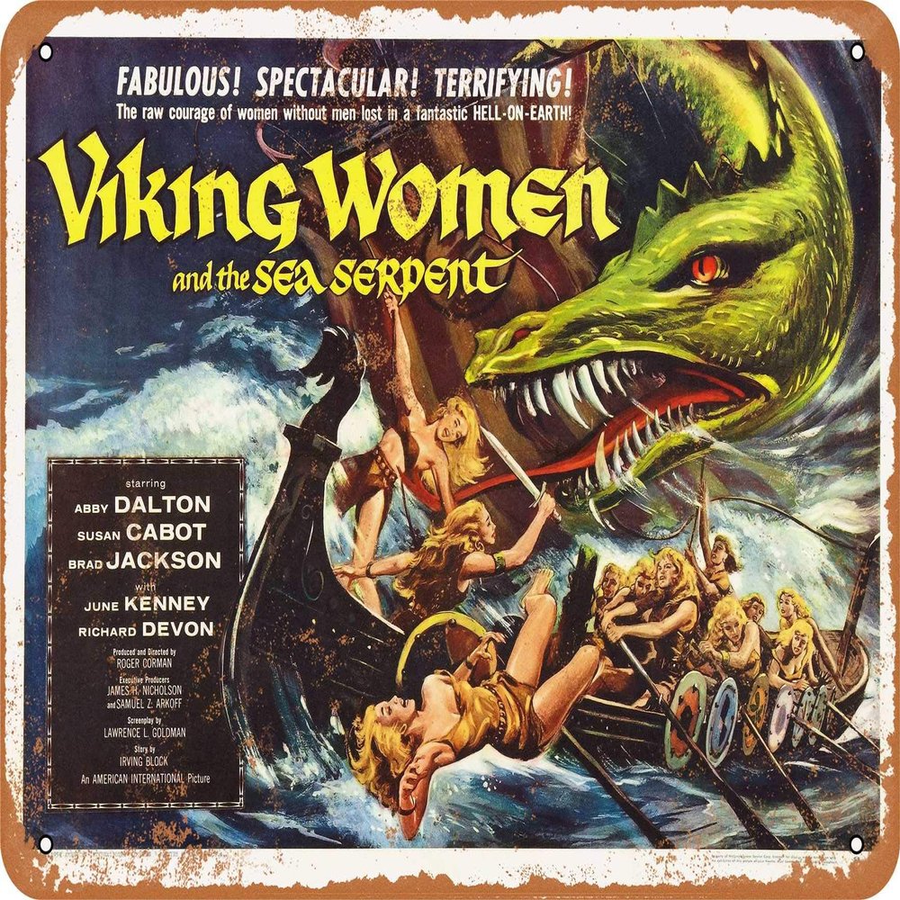 10 x 14 METAL SIGN - Viking Women and the Sea Serpent Movie - Vintage Rusty Look