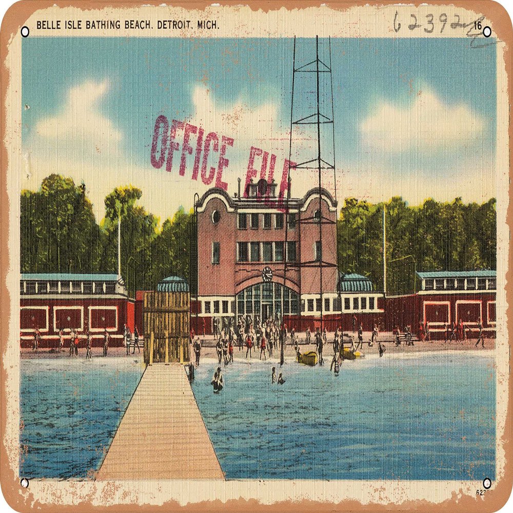 10 x 14 METAL SIGN - Michigan Postcard - Belle Island Bathing Beach, Detroit, Mich. - Vintage Rusty Look