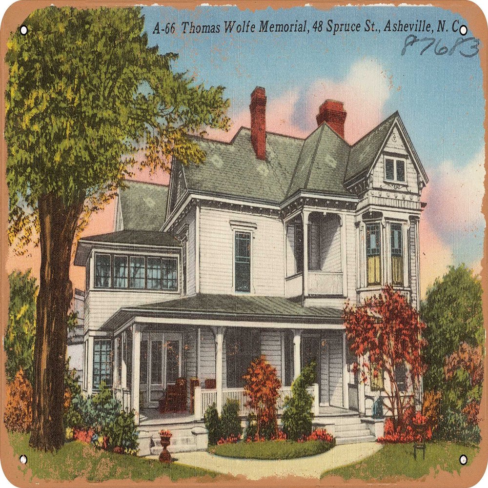 10 x 14 METAL SIGN - North Carolina Postcard - A-66. Thomas Wolfe Memorial, 48 Spruce St, Asheville, N. C. - Vintage Rusty Look