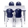 Chair and Table Set for Schools - Table About 24 x 48 inch (60 x 120cm) - Height Adjustable Legs -Spray Edges - and 4 Premium Classroom Chairs - for Commercial Spaces view 1