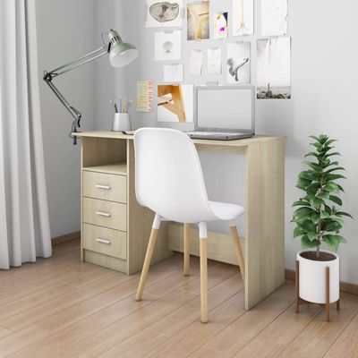 Desk with Drawers Sonoma,Computer Desk,Study Table,Vanity Table,Bedrooms Desks,with 3 Drawers and an Open Compartment,for Bedroom, Study, Office, Apartment,Oak 43.3"x19.7"x29.9" Engineered Wood