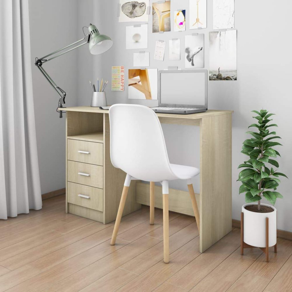 Desk with Drawers Sonoma,Computer Desk,Study Table,Vanity Table,Bedrooms Desks,with 3 Drawers and an Open Compartment,for Bedroom, Study, Office, Apartment,Oak 43.3"x19.7"x29.9" Engineered Wood