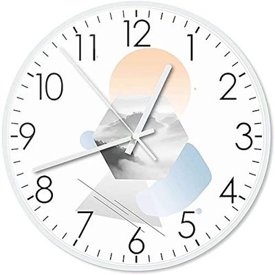 BOMMEL Wall Clock White Metal Border, Round Creative Geometric Pattern Wall Decoration Clock Precise,B (Color : G)