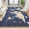 RAKUTE The World Map Blue Kids Rugs, Cartoon Animals 3D Printed Decor Doormat, Non-Slip Backing Rubber Crystal Velvet for Game Room Bedroom Living Room Lounge Nursery, 5ft x 8ft view 1