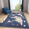 RAKUTE The World Map Blue Kids Rugs, Cartoon Animals 3D Printed Decor Doormat, Non-Slip Backing Rubber Crystal Velvet for Game Room Bedroom Living Room Lounge Nursery, 5ft x 8ft view 3