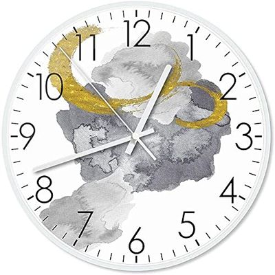 BOMMEL Wall Clock White Metal Border, Round Creative Abstract Pattern Wall Decoration Clock Precise,J (Color : B)