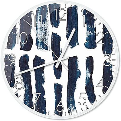 BOMMEL Wall Clock White Metal Border, Round Creative Abstract Pattern Wall Decoration Clock Precise,B (Color : I)