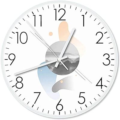 BOMMEL Wall Clock White Metal Border, Round Creative Geometric Pattern Wall Decoration Clock Precise,B (Color : C)