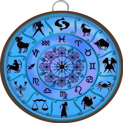 Allijune Antique Zodiac tin Sign, Astrology Astrological Occult Blue Vintage Style Wall Sign Wall Decor Gift for Mom, Dad, Friends Tin Sign,Metal Sign Tin,Round Metal Tin Sign 6 X 6 Inch