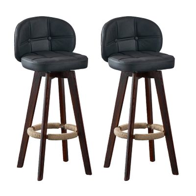 KAMPCO Counter Height Swivel Bar Stools Set of 2, Farmhouse Bar Chairs with Back and Wood Legs, Faux Leather High Stools for Kitchen Island, Home Bar, Pub, Dining Room