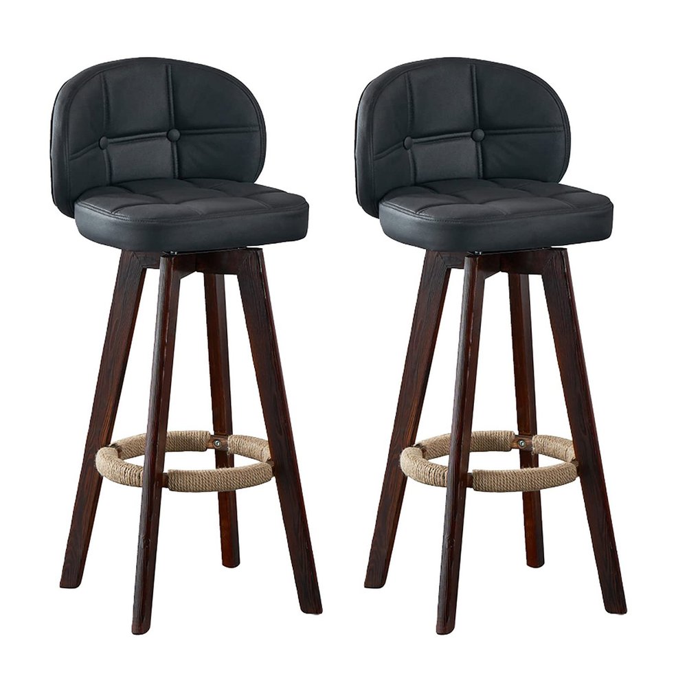 KAMPCO Counter Height Swivel Bar Stools Set of 2, Farmhouse Bar Chairs with Back and Wood Legs, Faux Leather High Stools for Kitchen Island, Home Bar, Pub, Dining Room