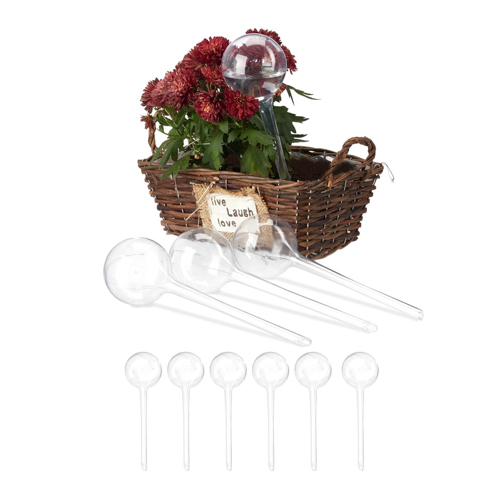 Relaxdays Watering Balls, Set of 10, H x D: 28 x 8 cm, Thirst Balls for Flowers and Plants, 250 ml, Plastic, Transparent