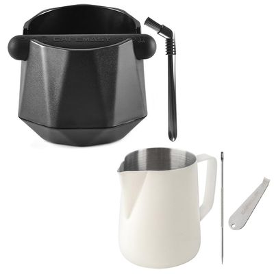 CAFEMASY Coffee Knock Box for Espresso Grounds and Stainless Steel Milk Frothing Picther 20oz