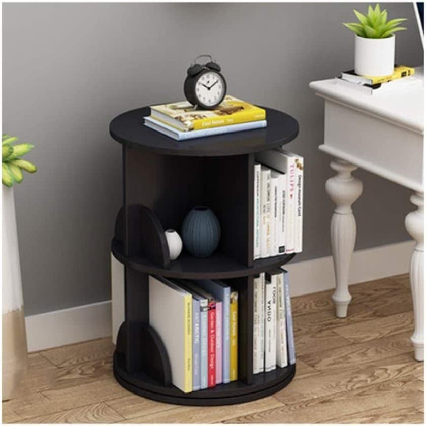 PAASHE Round Bookshelf Stylish Simple Bookcase 360 Degree Rotating Floor Standing Bookshelves Multi-Layer Shelves Rack Bookcase