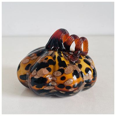 DECRZPB Handmade Glass Black Gold Pumpkin Figurine Blown Glass Coloured Glaze Paperweights Birthday Gift Table Ornaments Home Decor