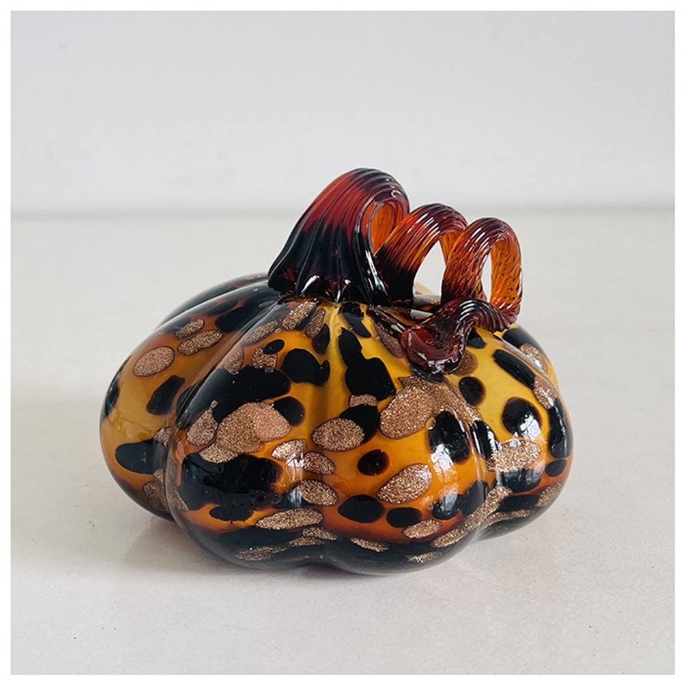 DECRZPB Handmade Glass Black Gold Pumpkin Figurine Blown Glass Coloured Glaze Paperweights Birthday Gift Table Ornaments Home Decor