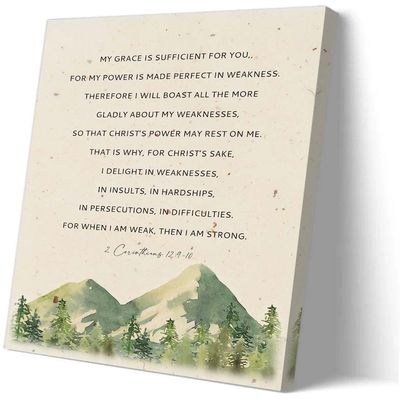 2 Corinthians 12 9-10 Wall Art Bible Posters Christian Scripture Wall Decor for Bedroom Aesthetic Canvas Painting Panel Wall Hangings for Hallway (16x24inch(40x60cm),Framed)