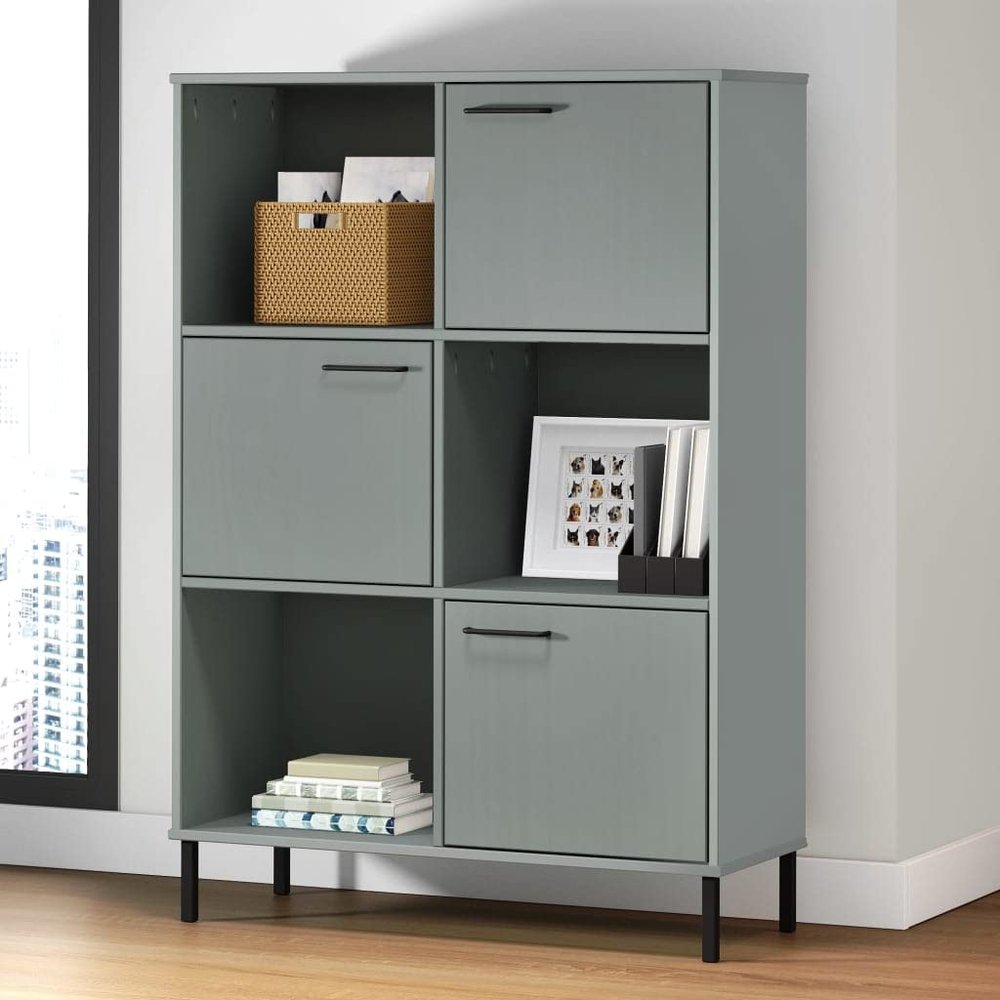 CHARMMA Bookcase with Metal Legs Gray 35.4"x13.8"x50.6" Solid Wood Oslo