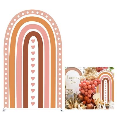 Aerdce Boho Rainbows Arched Backdrop Covers for Groovy Birthday Parties Decoration Arched Backdrop Stand Cover Chiara Backdrops Bohemian Girl 1st Birthday Arched Props